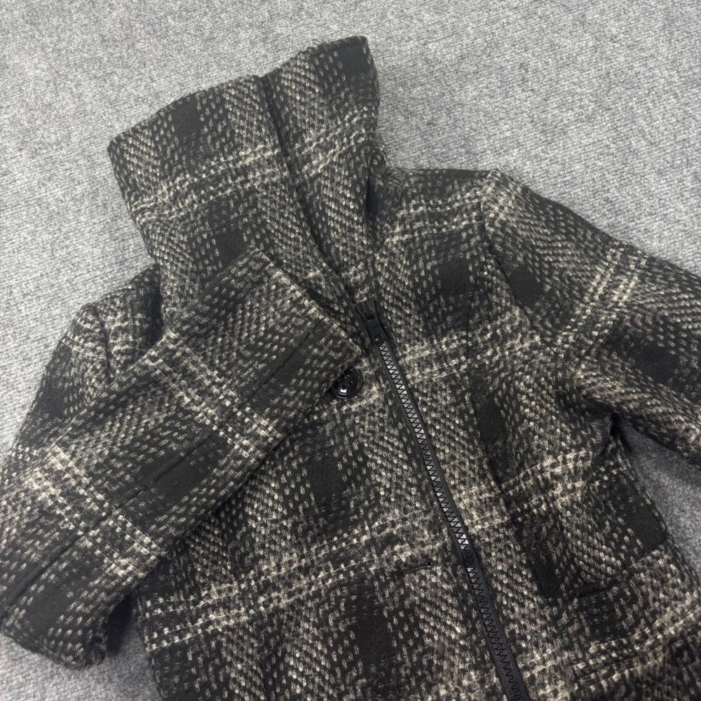 Buffalo David Bitton Plaid Funnel Neck Coat Small Black Gray Wool Blend Womens